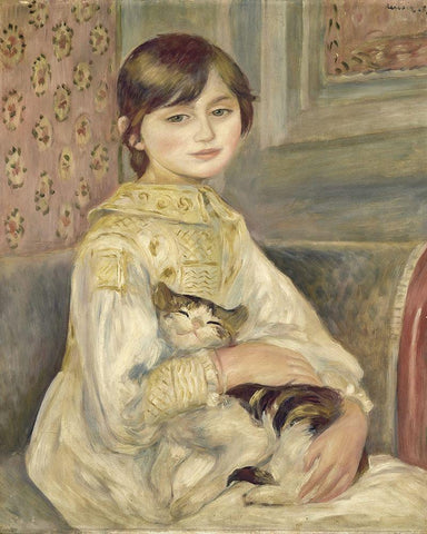 Julie Manet Black Ornate Wood Framed Art Print with Double Matting by Renoir, Pierre-Auguste