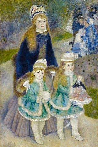 Mother and Children (La Promenade) White Modern Wood Framed Art Print with Double Matting by Renoir, Pierre-Auguste
