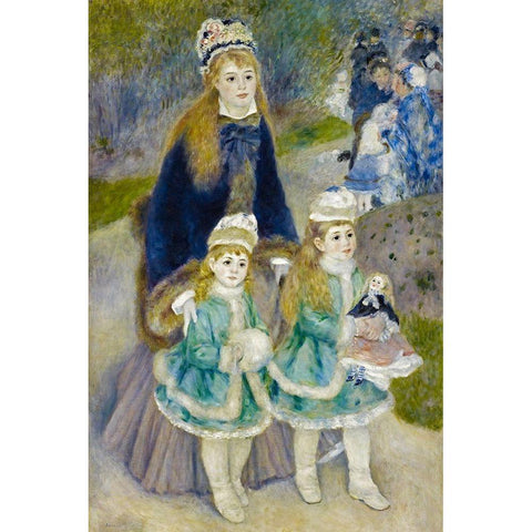 Mother and Children (La Promenade) Black Modern Wood Framed Art Print with Double Matting by Renoir, Pierre-Auguste