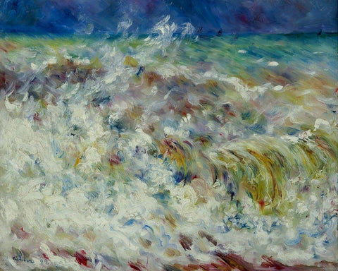 The Wave White Modern Wood Framed Art Print with Double Matting by Renoir, Pierre-Auguste