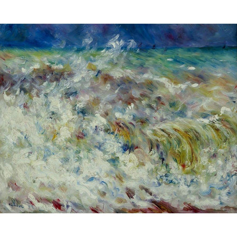 The Wave White Modern Wood Framed Art Print by Renoir, Pierre-Auguste