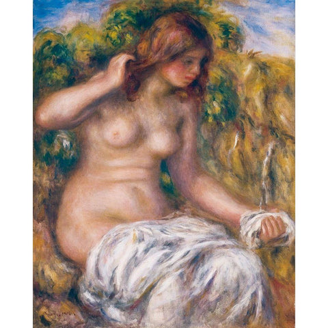 Woman by Spring Black Modern Wood Framed Art Print with Double Matting by Renoir, Pierre-Auguste