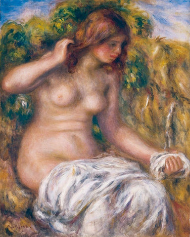 Woman by Spring White Modern Wood Framed Art Print with Double Matting by Renoir, Pierre-Auguste