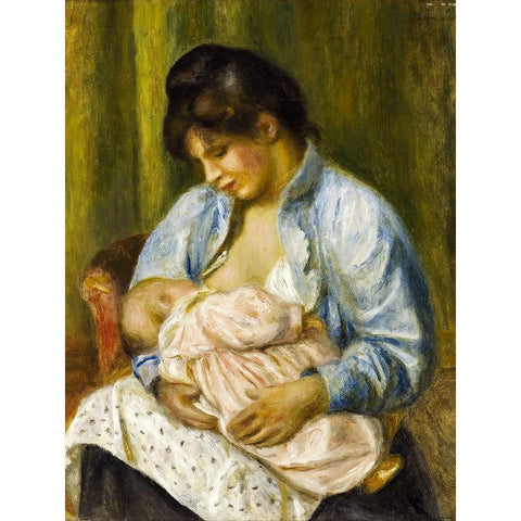 A Woman Nursing a Child Gold Ornate Wood Framed Art Print with Double Matting by Renoir, Pierre-Auguste