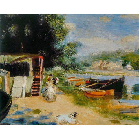 View of Bougival White Modern Wood Framed Art Print by Renoir, Pierre-Auguste