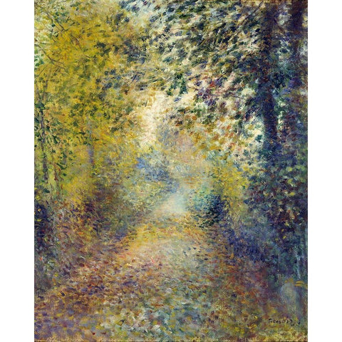 In the Woods Black Modern Wood Framed Art Print by Renoir, Pierre-Auguste