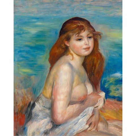 Etter badet White Modern Wood Framed Art Print by Renoir, Pierre-Auguste