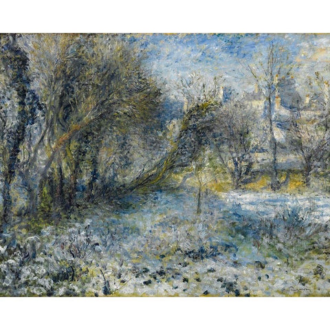 Snow covered Landscape White Modern Wood Framed Art Print by Renoir, Pierre-Auguste