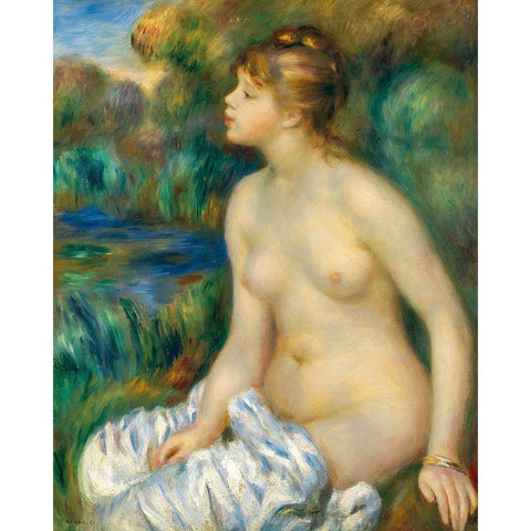 Bather 1891 Gold Ornate Wood Framed Art Print with Double Matting by Renoir, Pierre-Auguste