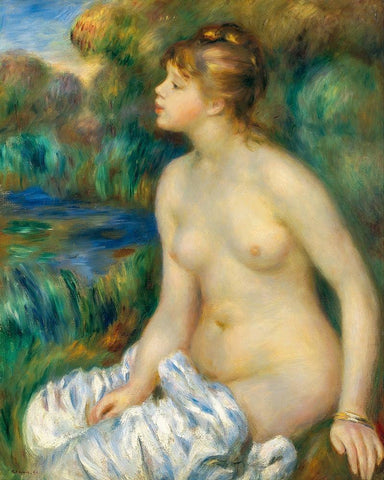 Bather 1891 Black Ornate Wood Framed Art Print with Double Matting by Renoir, Pierre-Auguste