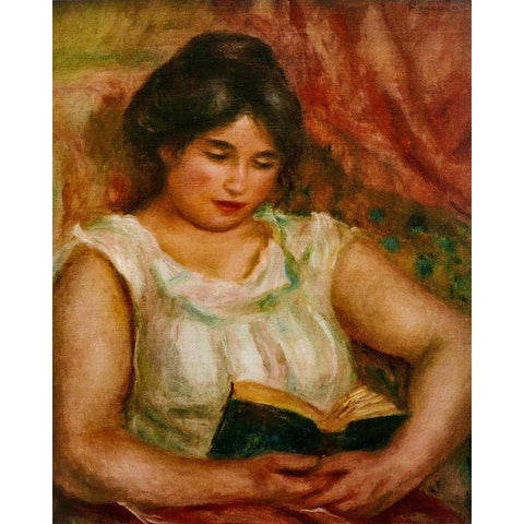 Gabrielle reading Black Modern Wood Framed Art Print with Double Matting by Renoir, Pierre-Auguste