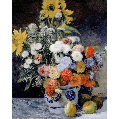 Mixed Flowers in an Earthenware Pot White Modern Wood Framed Art Print by Renoir, Pierre-Auguste