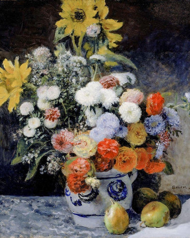 Mixed Flowers in an Earthenware Pot White Modern Wood Framed Art Print with Double Matting by Renoir, Pierre-Auguste