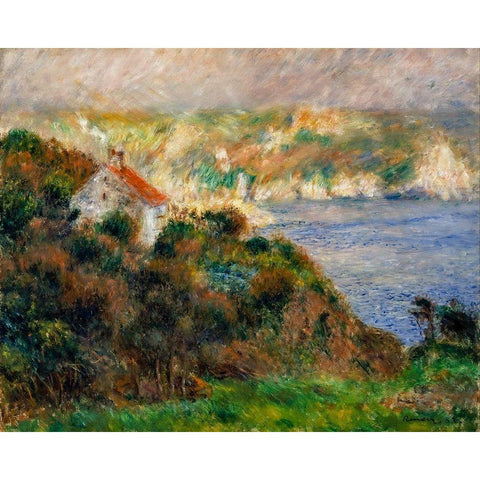 Fog on Guernsey White Modern Wood Framed Art Print by Renoir, Pierre-Auguste