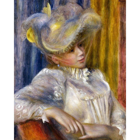 Woman with a Hat Black Modern Wood Framed Art Print with Double Matting by Renoir, Pierre-Auguste