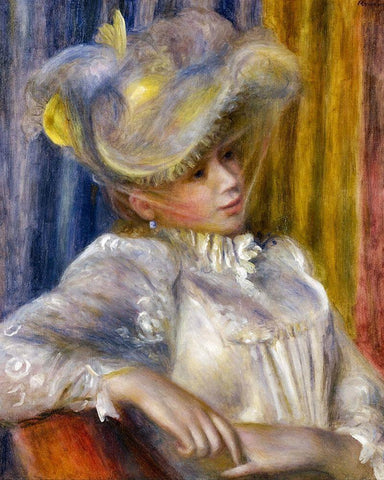 Woman with a Hat White Modern Wood Framed Art Print with Double Matting by Renoir, Pierre-Auguste