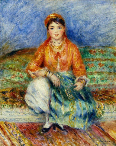 Algerian Girl White Modern Wood Framed Art Print with Double Matting by Renoir, Pierre-Auguste