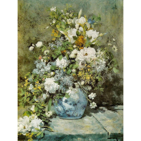 Spring Bouquet White Modern Wood Framed Art Print by Renoir, Pierre-Auguste