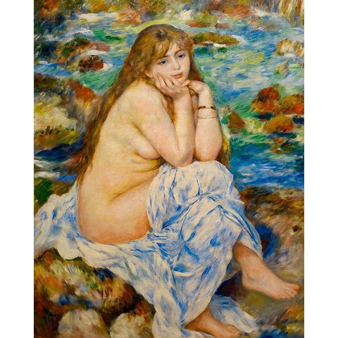 Seated Bather 1884 Black Modern Wood Framed Art Print with Double Matting by Renoir, Pierre-Auguste