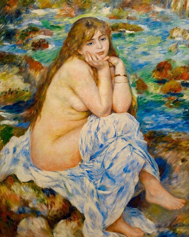 Seated Bather 1884 Black Ornate Wood Framed Art Print with Double Matting by Renoir, Pierre-Auguste