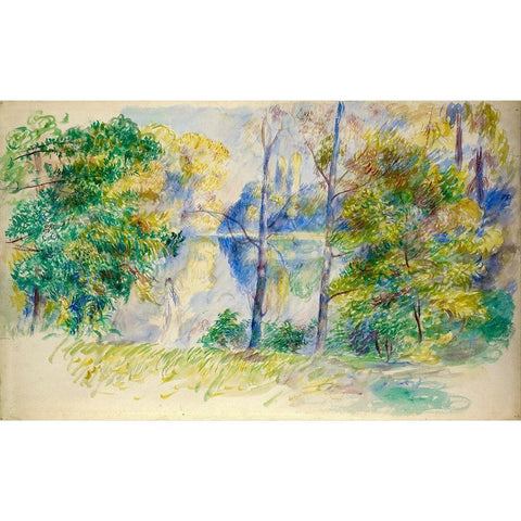 View of a Park Gold Ornate Wood Framed Art Print with Double Matting by Renoir, Pierre-Auguste