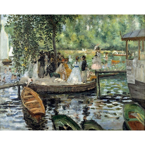 La Grenouillere Black Modern Wood Framed Art Print with Double Matting by Renoir, Pierre-Auguste