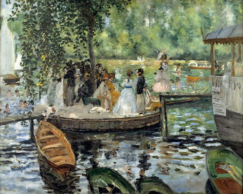 La Grenouillere Black Ornate Wood Framed Art Print with Double Matting by Renoir, Pierre-Auguste