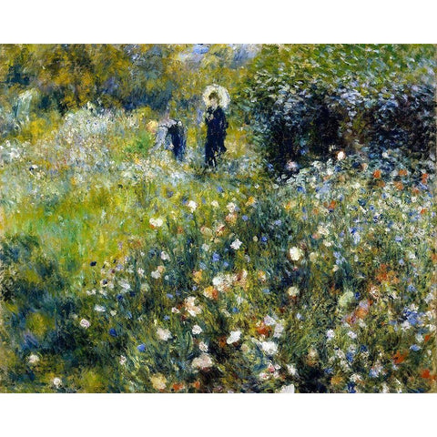 Woman with a Parasol in a Garden Black Modern Wood Framed Art Print with Double Matting by Renoir, Pierre-Auguste