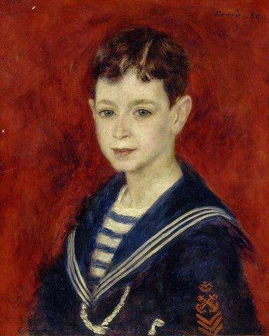 Fernand Halphen as a Boy White Modern Wood Framed Art Print with Double Matting by Renoir, Pierre-Auguste
