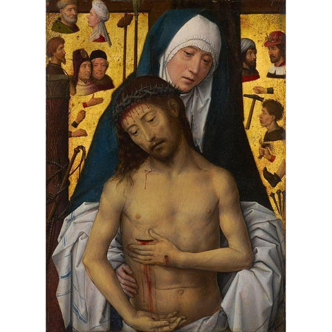 The Man of Sorrows in the arms of the Virgin Gold Ornate Wood Framed Art Print with Double Matting by Memling, Hans