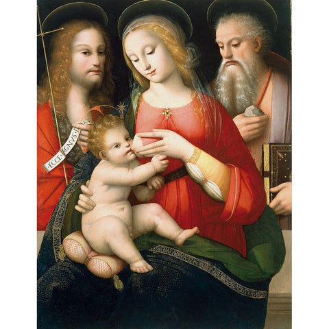 Madonna with Child and Saints John the Baptist and Girolamo Black Modern Wood Framed Art Print with Double Matting by Piccinelli, Andrea