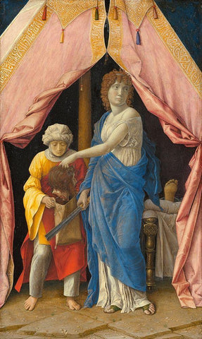 Judith with the Head of Holofernes White Modern Wood Framed Art Print with Double Matting by Mantegna, Andrea