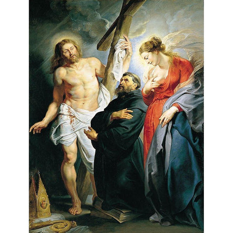 San Agustin entre Cristo y la Virgen White Modern Wood Framed Art Print by Rubens, Peter Paul