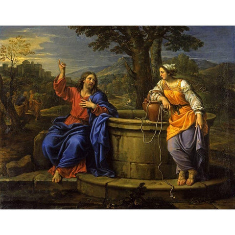 Christ and the Woman of Samaria White Modern Wood Framed Art Print by Mignard, Pierre