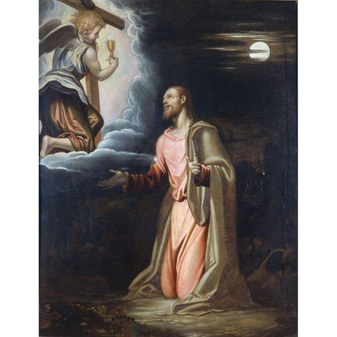 Christ in the Garden Gold Ornate Wood Framed Art Print with Double Matting by Peterzano, Simone