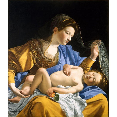 The Virgin with the Sleeping Christ Child Black Modern Wood Framed Art Print with Double Matting by Gentileschi, Orazio