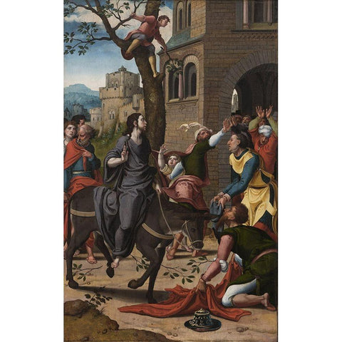 Entry of Christ into Jerusalem Black Modern Wood Framed Art Print with Double Matting by Aelst, Pieter Coecke van