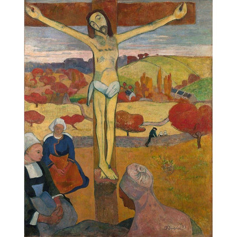 The Yellow Christ Gold Ornate Wood Framed Art Print with Double Matting by Gauguin, Paul