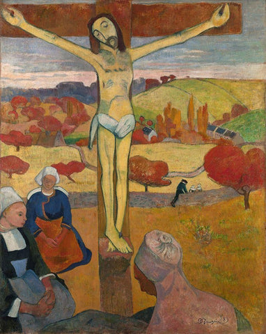 The Yellow Christ White Modern Wood Framed Art Print with Double Matting by Gauguin, Paul