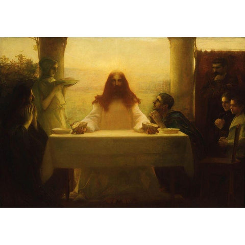 Christ and the Pilgrims at Emmaus Black Modern Wood Framed Art Print with Double Matting by Dagnan-Bouveret, Pascal