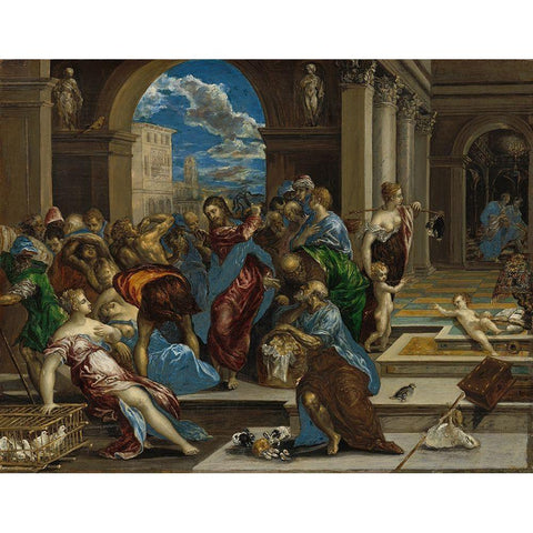 Christ cleansing the Temple Black Modern Wood Framed Art Print with Double Matting by El Greco