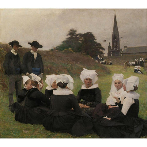 Breton Women at a Pardon Black Modern Wood Framed Art Print with Double Matting by Dagnan-Bouveret, Pascal