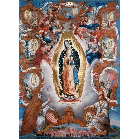 Virgin of Guadalupe Gold Ornate Wood Framed Art Print with Double Matting by Unknown Mexican Artist