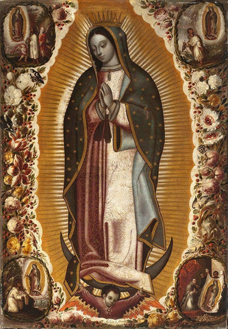 Virgin of Guadalupe White Modern Wood Framed Art Print with Double Matting by Arellano, Manuel de