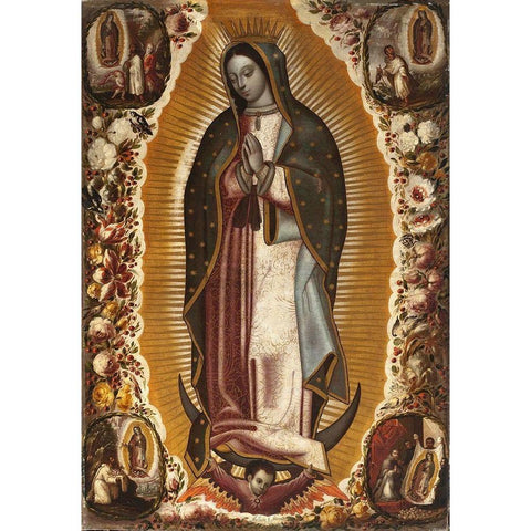 Virgin of Guadalupe White Modern Wood Framed Art Print by Arellano, Manuel de