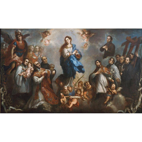 The Inmaculate Conception with Jesuits Gold Ornate Wood Framed Art Print with Double Matting by Aguilera, Juan Francisco de