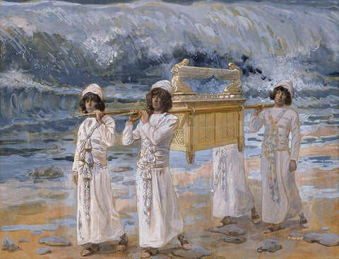 The Ark Passes Over the Jordan White Modern Wood Framed Art Print with Double Matting by Tissot, James