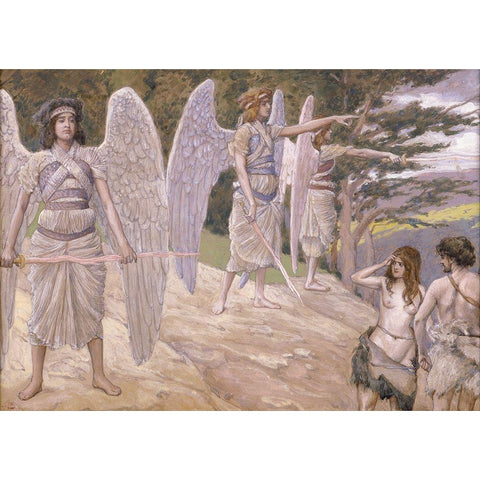 Adam and Eve Driven From Paradise White Modern Wood Framed Art Print by Tissot, James