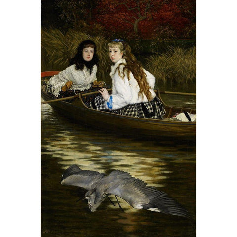 On the Thames, A Heron Black Modern Wood Framed Art Print with Double Matting by Tissot, James