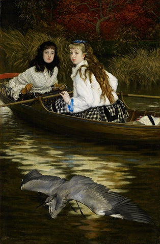 On the Thames, A Heron White Modern Wood Framed Art Print with Double Matting by Tissot, James